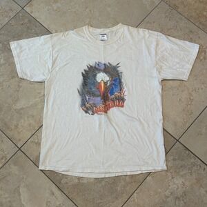 Jerzees Graphic Shirt Mens XL White Eagle Born Wild Heavyweight Cotton Tee